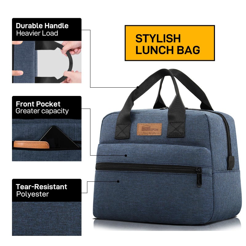 HOMESPON Insulated Lunch Bag for Women Men Lunch Box Cooler Lunch Tote for Work Picnic (Navy) - Image 2